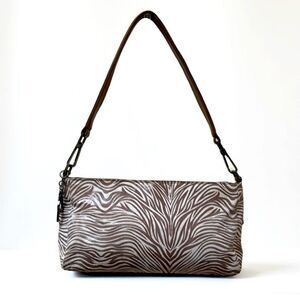 Vintage Y2K leather zebra print shoulder bag baguette style pochette purse retro